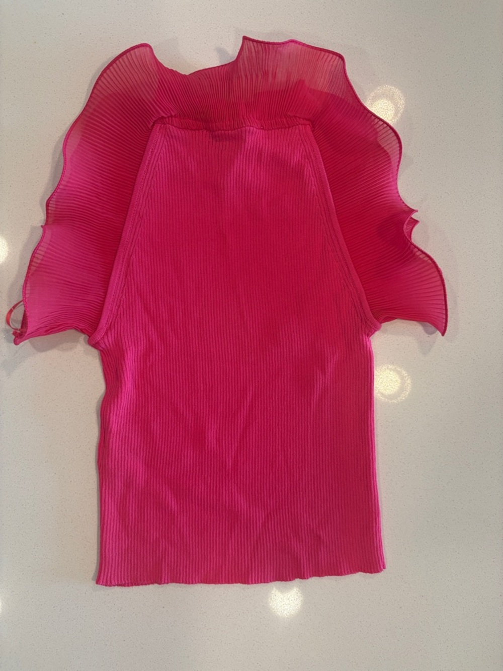 Zara Hot Pink Ribbed Ruffle Cold-Shoulder Tank - Picture 6 of 7